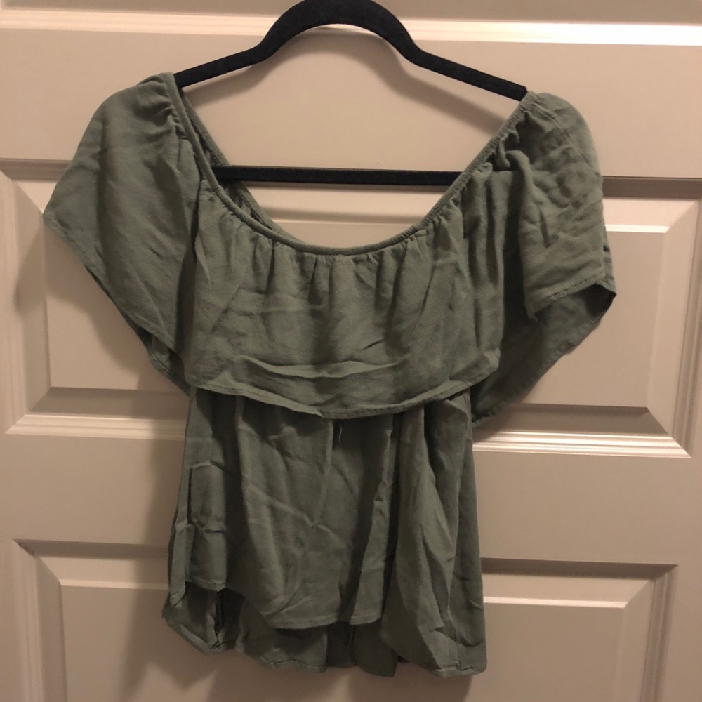 Off shoulder green top